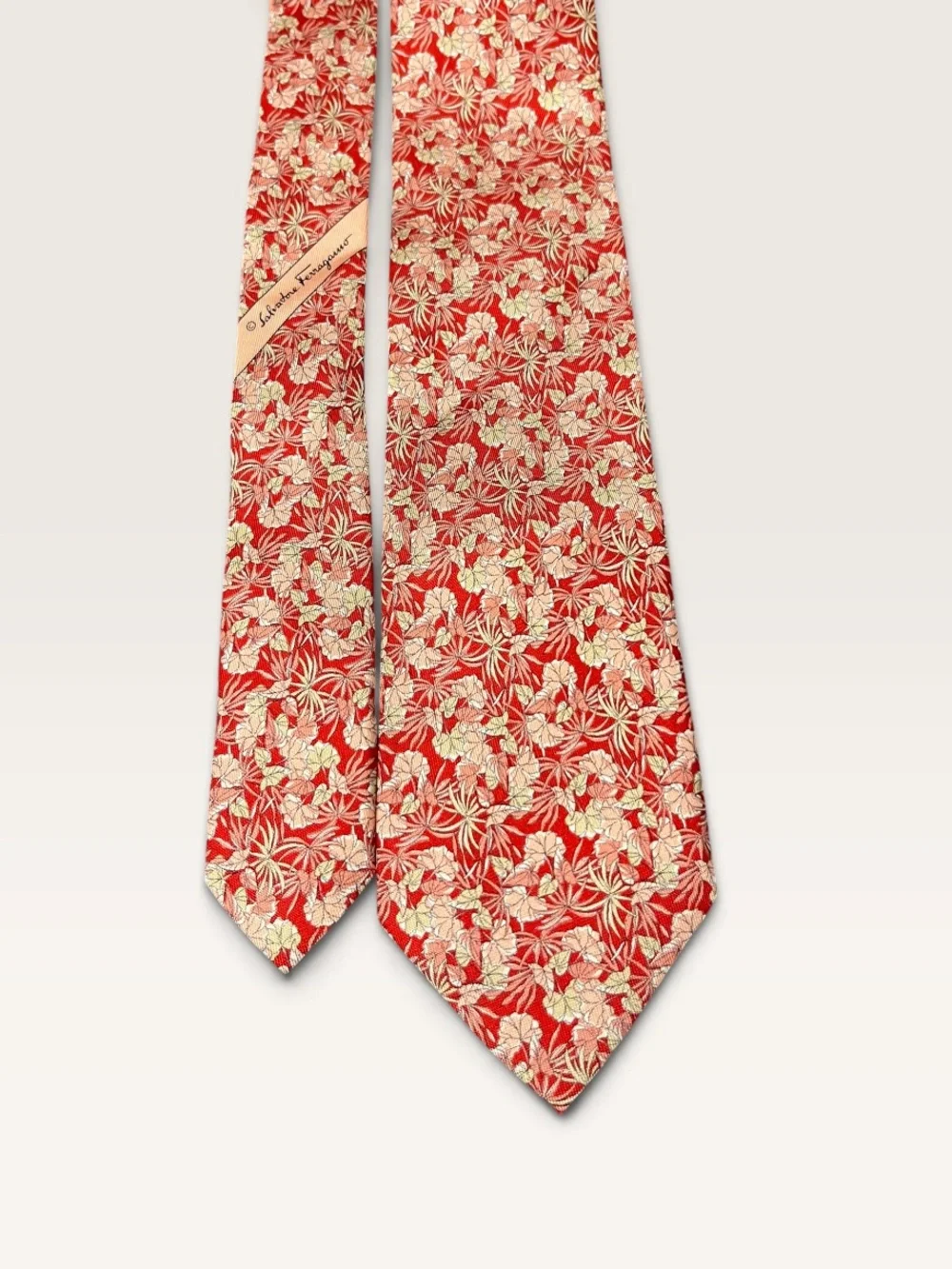 Salvatore Ferragamo Red Floral Silk Tie with Cream Accents